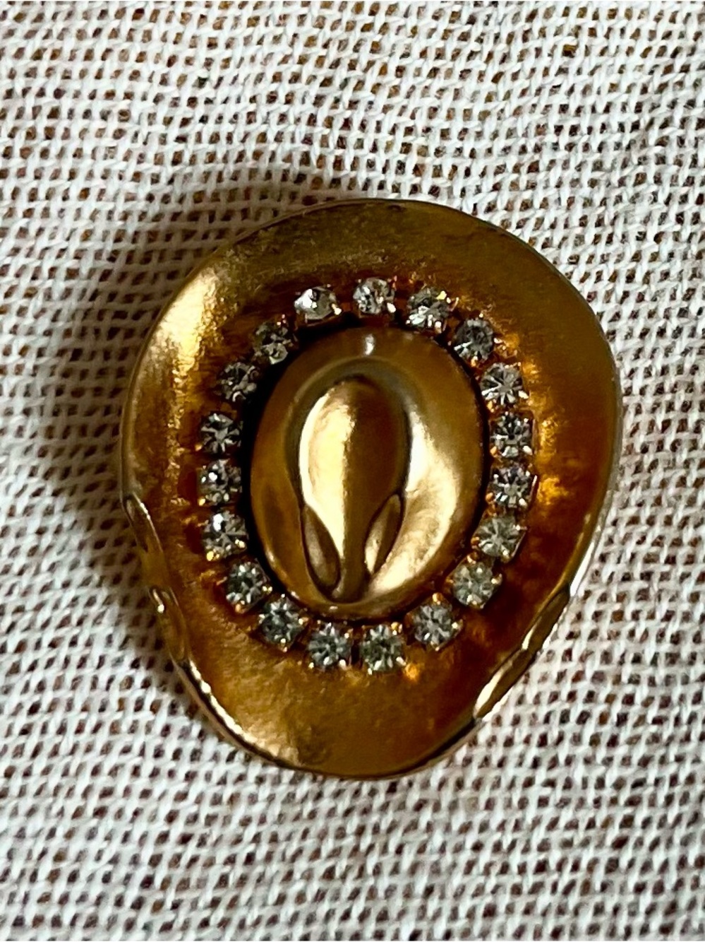 Gold-tone Western Hat Brooch with Crystal Accent
